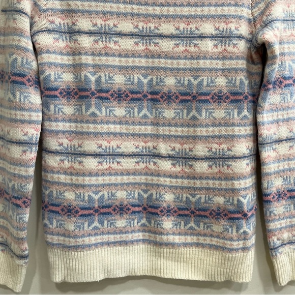 LE TIGRE Pink Blue Pastel Nordic Fair Isle Snowflake Crew Neck Sweater Wool S - Picture 6 of 9